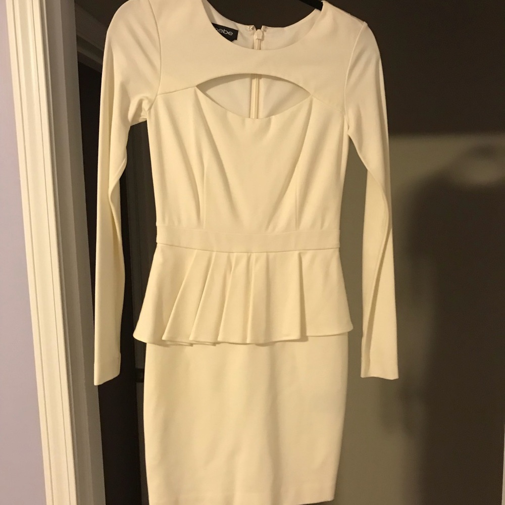 NWOT BeBe White Peplum Dress